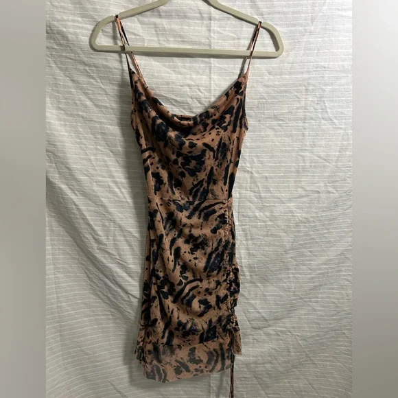 PrettyLittleThing Womens Muse Mesh Tie Dye Ruched Bodycon Mini Dress Size 4 - Picture 3 of 9